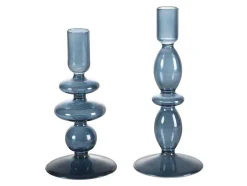 Conjunto De 2 Castiçais D. 9 X A. 21 Cm E D. 9 E A. 18,5 Cm Vidro Azul - Kandie