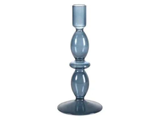 Conjunto De 2 Castiçais D. 9 X A. 21 Cm E D. 9 E A. 18,5 Cm Vidro Azul - Kandie