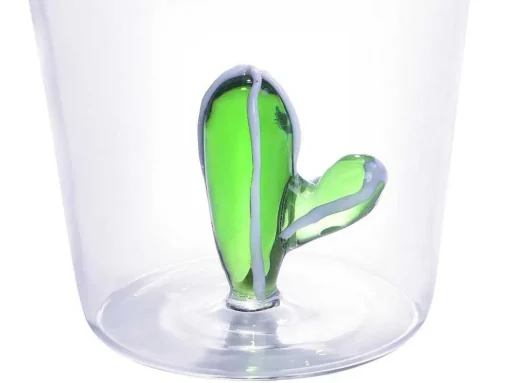 Conjunto De 4 Copos Com Cactos Transparente E Verde D.8 X A.10 Cm - Puntia