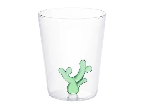 Conjunto De 4 Copos Com Cactos Transparente E Verde D.8 X A.10 Cm - Puntia