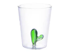 Conjunto De 4 Copos Com Cactos Transparente E Verde D.8 X A.10 Cm - Puntia