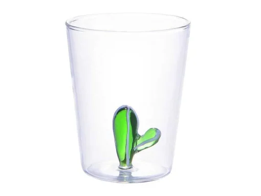 Conjunto De 4 Copos Com Cactos Transparente E Verde D.8 X A.10 Cm - Puntia