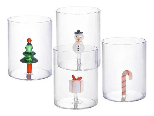 Conjunto De 4 Copos Com Motivos De Natal D.7,5 X A.9,5 Cm - Scopa