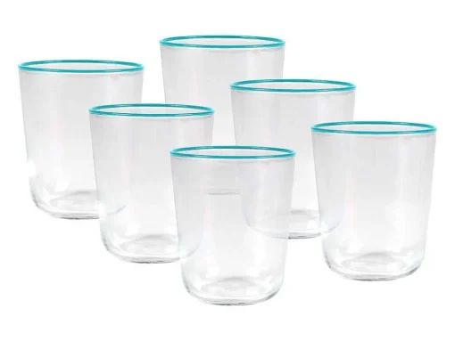 Conjunto De 6 Copos De Agua Com Borda Azul 31,5 Cl - D. 8 X A. 9,5 Cm - Azuran
