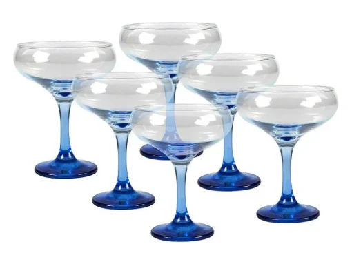 Conjunto De 6 Copos De Cocktail Azuis Com Base - 32 Cl - D. 6,5 X A. 20 Cm - Coraly