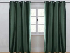 Conjunto De 2 Cortinas De Escurecimento Em Veludo C. 135 X A. 250 Cm Verde Com Ilhos Prateados - Darrel