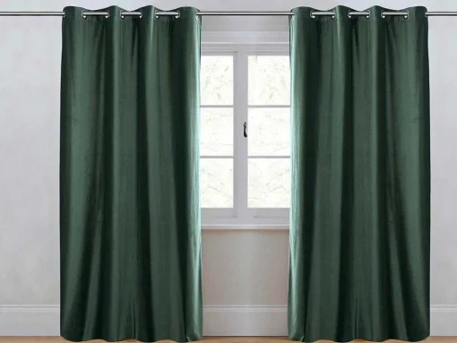Conjunto De 2 Cortinas De Escurecimento Em Veludo C. 135 X A. 250 Cm Verde Com Ilhos Prateados - Darrel