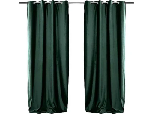 Conjunto De 2 Cortinas De Escurecimento Em Veludo C. 135 X A. 250 Cm Verde Com Ilhos Prateados - Darrel