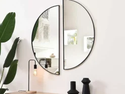 Conjunto De 2 Espelhos Semicirculo Design Em Metal C50 X A100 Cm Preto - Gavra