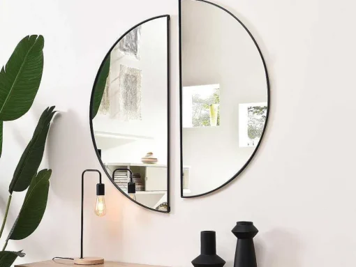 Conjunto De 2 Espelhos Semicirculo Design Em Metal C50 X A100 Cm Preto - Gavra