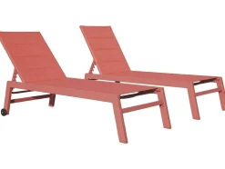 Conjunto De 2 Espreguiçadeiras Barbados Em Terracota Têxtilene - Terracota De Aluminio