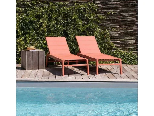 Conjunto De 2 Espreguiçadeiras Barbados Em Terracota Têxtilene - Terracota De Aluminio