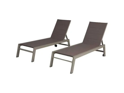 Conjunto De 2 Espreguiçadeiras Barbados Em Taupe Têxtilene - Taupe Aluminium