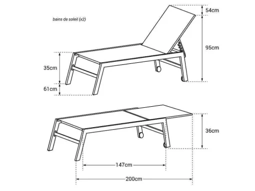Conjunto De 2 Espreguiçadeiras Barbados Em Têxtileno Branco - Aluminio Branco