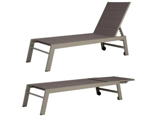 Conjunto De 2 Espreguiçadeiras Barbados Em Taupe Têxtilene - Taupe Aluminium