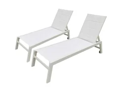 Conjunto De 2 Espreguiçadeiras Barbados Em Têxtileno Branco - Aluminio Branco