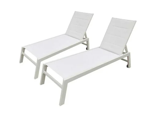 Conjunto De 2 Espreguiçadeiras Barbados Em Têxtileno Branco - Aluminio Branco