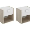 Conjunto De 2 Mesas De Cabeceira Com 1 Gaveta E 1 Prateleira Cor Natural E Branco - Sonia
