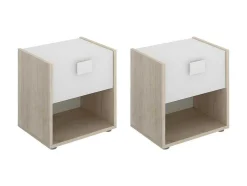 Conjunto De 2 Mesas De Cabeceira Com 1 Gaveta E 1 Prateleira Cor Natural E Branco - Sonia