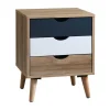 Conjunto De 2 Mesas De Cabeceira Com 3 Gavetas Cores Natural, Branco E Azul-Marinho - Lurvia