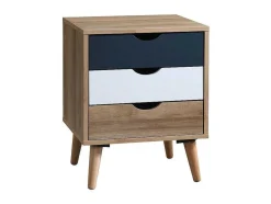 Conjunto De 2 Mesas De Cabeceira Com 3 Gavetas Cores Natural, Branco E Azul-Marinho - Lurvia