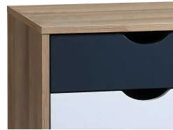 Conjunto De 2 Mesas De Cabeceira Com 3 Gavetas Cores Natural, Branco E Azul-Marinho - Lurvia