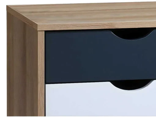 Conjunto De 2 Mesas De Cabeceira Com 3 Gavetas Cores Natural, Branco E Azul-Marinho - Lurvia