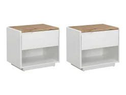 Conjunto De 2 Mesas De Cabeceira Com 1 Gaveta E 1 Prateleira Mdf Lacado A Branco E Carvalho - Amani