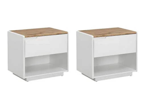 Conjunto De 2 Mesas De Cabeceira Com 1 Gaveta E 1 Prateleira Mdf Lacado A Branco E Carvalho - Amani
