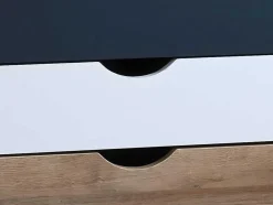 Conjunto De 2 Mesas De Cabeceira Com 3 Gavetas Cores Natural, Branco E Azul-Marinho - Lurvia