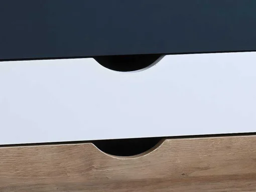 Conjunto De 2 Mesas De Cabeceira Com 3 Gavetas Cores Natural, Branco E Azul-Marinho - Lurvia