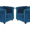 Conjunto De 2 Poltronas Chesterfield - Veludo Azul Esverdeado