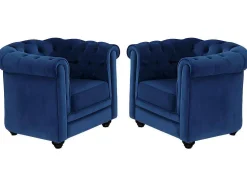 Conjunto De 2 Poltronas Chesterfield - Veludo Azul-Real