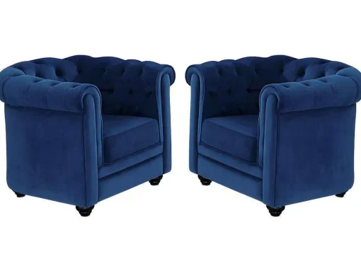 Conjunto De 2 Poltronas Chesterfield - Veludo Azul-Real