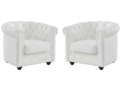 Conjunto De 2 Poltronas Em Pele De Bufalo - Branco - Chesterfield
