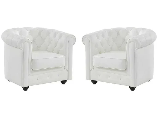 Conjunto De 2 Poltronas Em Pele De Bufalo - Branco - Chesterfield