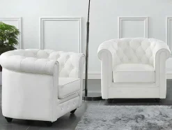 Conjunto De 2 Poltronas Em Pele De Bufalo - Branco - Chesterfield