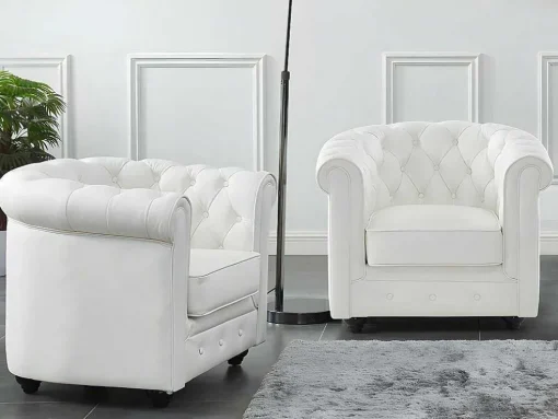 Conjunto De 2 Poltronas Em Pele De Bufalo - Branco - Chesterfield