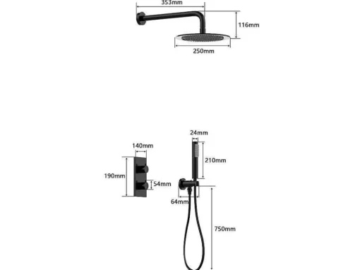 Conjunto De Duche Encastravel Com Torneira Misturadora Termostatica Preto Mate - Timavo