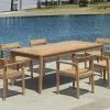 Conjunto De Jantar De Jardim Em Teca, 1 Mesa C. 200 Cm + 6 Cadeiroes, Natural Claro - Allende