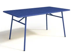 Conjunto De Jantar De Jardim Em Metal, Uma Mesa C. 160 Cm Com 2 Cadeiroes Empilhaveis E 4 Cadeiras Empilhaveis Azul-Escuro - Mirmande