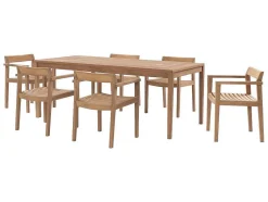 Conjunto De Jantar De Jardim Em Teca, 1 Mesa C. 200 Cm + 6 Cadeiroes, Natural Claro - Allende