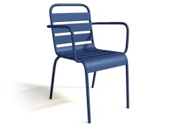 Conjunto De Jantar De Jardim Em Metal, Uma Mesa C. 160 Cm Com 2 Cadeiroes Empilhaveis E 4 Cadeiras Empilhaveis Azul-Escuro - Mirmande