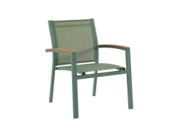 Conjunto De Jantar De Jardim Em Aluminio, Mesa Extensivel 180/240Cm, 6 Cadeiroes Empilhaveis Com Apoios De Bracos Em Acacia Verde-Amendoa - Nauru