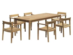 Conjunto De Jantar De Jardim Em Teca, 1 Mesa C. 200 Cm + 6 Cadeiroes, Natural Claro - Allende