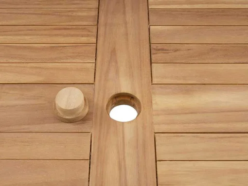 Conjunto De Jantar De Jardim Em Teca, 1 Mesa Quadrada + 8 Cadeiroes, Natural Claro - Allende