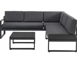 Conjunto De Jardim Em Aluminio: Mesa De Centro E Sofá De Canto Levadico, 6 Lugares - Antracite - Palaos Ii De Mylia