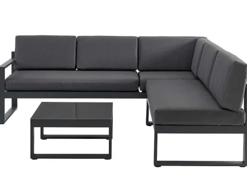 Conjunto De Jardim Em Aluminio: Mesa De Centro E Sofá De Canto Levadico, 6 Lugares - Antracite - Palaos Ii De Mylia