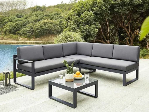 Conjunto De Jardim Em Aluminio: Mesa De Centro E Sofá De Canto Levadico, 6 Lugares - Antracite - Palaos Ii De Mylia