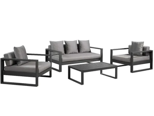 Conjunto De Jardim Em Aluminio: Um Sofá De 3 Lugares, 2 Cadeiroes E Uma Mesa De Centro - Molokai